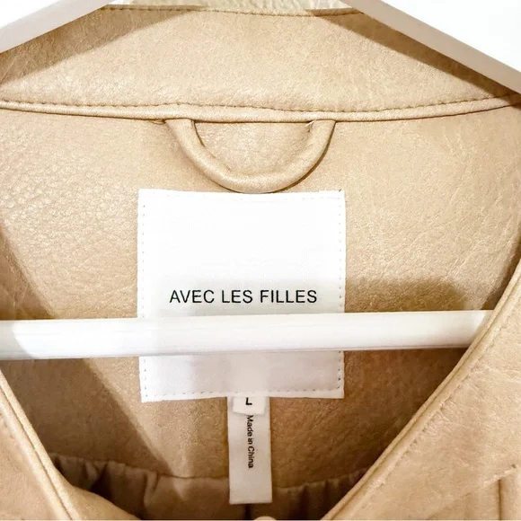 Avec Les Filles Faux Leather Racing Moto Bomber Colorblock Jacket NEW size Large - Picture 12 of 14